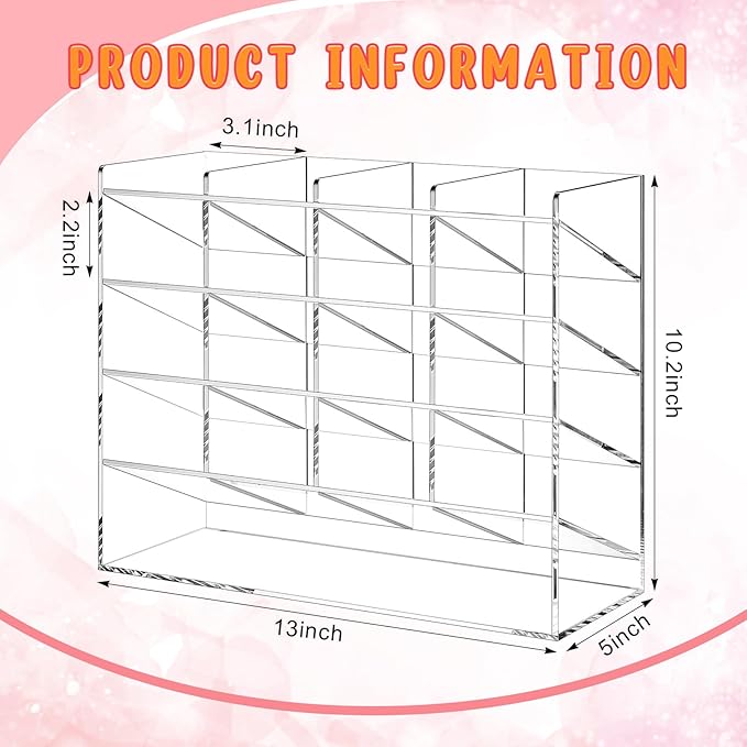 Acrylic Pen Organizer Storage for 200 Marker Vertical Marker Organizer Acrylic Pen Display Holder for Office Desk Desktop Stationery Pencil Storage, Clear, 13 x 5 x 10.2 Inch