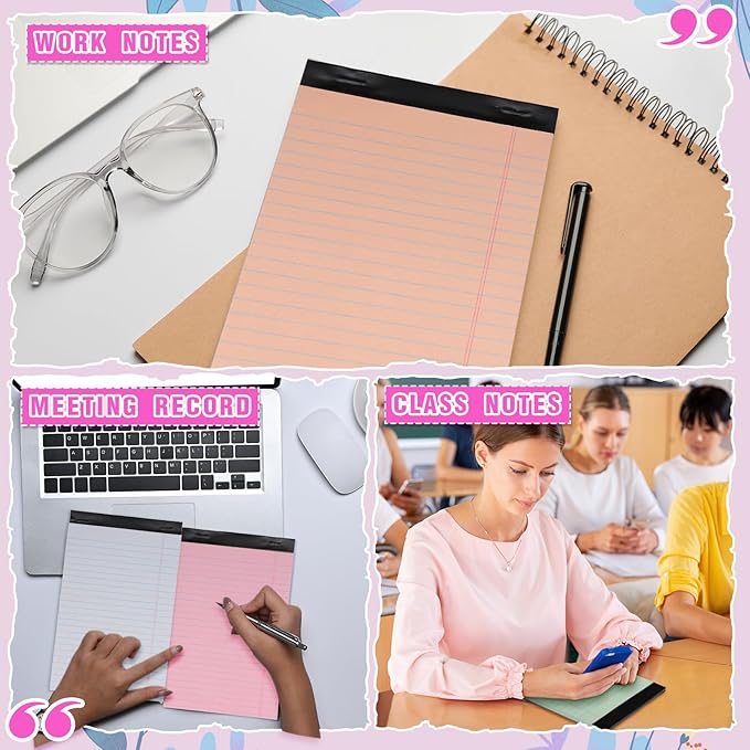 Lincia 24 Pcs 12 Pcs 5" x 8" Small Legal Pads Colored Lined Note Pads Narrow Ruled Writing Notepads 50 Sheets Per Micro Paper Notebook Lined and Perforated for College Office Supplies (Sweet Colors)