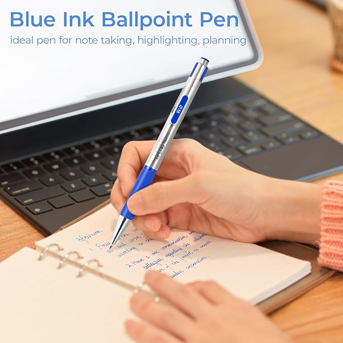 M&G Ballpoint Pens, Blue Ink Pens Medium Point 0.7mm, Retractable Ballpoint Pens Bulk Long Lasting Smooth Writing with Anti-Slip Grip for Journaling Office Supplies School Women Men (12 Pack)