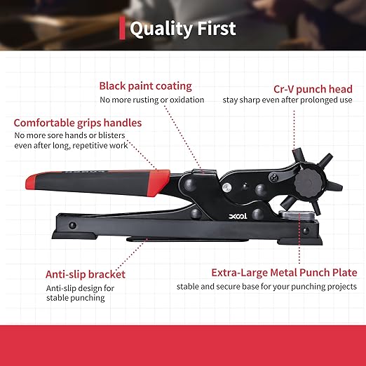 XOOL Oval & Round Holes Belt Hole Puncher for Leather, Precision Multi-Size Leather Hole Punch for Watch Bands, Straps, Collars, Saddles, Shoes, Fabric, DIY Home, Craft Projects