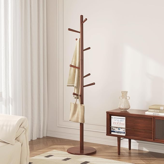 Uniclinens Coat Rack Freestanding Solid Wood Coat Tree Standing with 8 Hooks, Coat Rack Stand Creative Tree Branch-Look (Walnut)