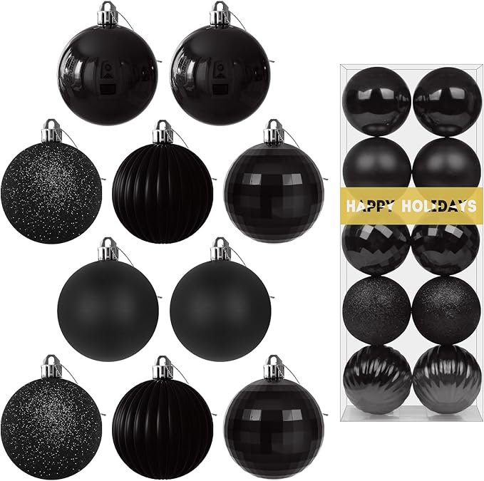 Black 3.2" Large Christmas Balls - Christmas Tree Decoration Ornaments Shatterproof Hanging Balls for Birthday Halloween Holiday Wedding Decorations Set of 10pcs