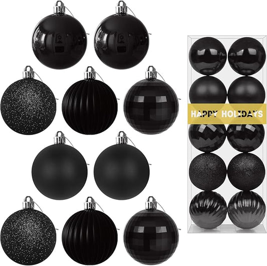 Black 3.2" Large Christmas Balls - Christmas Tree Decoration Ornaments Shatterproof Hanging Balls for Birthday Halloween Holiday Wedding Decorations Set of 10pcs