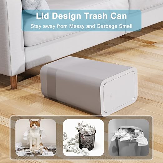 N. NETDOT 3 Pack 10 Liter / 2.6 Gallon Bathroom Trash Can, Small Trash Can with Lid, Garbage Can Waste Basket for Bathroom, Kitchen, Bedroom, Powder Room, Craft Room, Office, College (Gray)