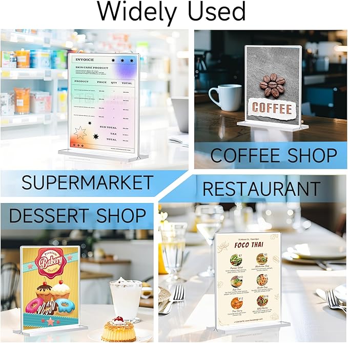 Acrylic Sign Holder 8.5 x 11,Vertical Double-Sided Acrylic Stands for Display,T Shape Clear Table Sign Stands,Menu Flyer Holder Desktop Display Stand for Home Restaurants Offices Store(6 Pack)