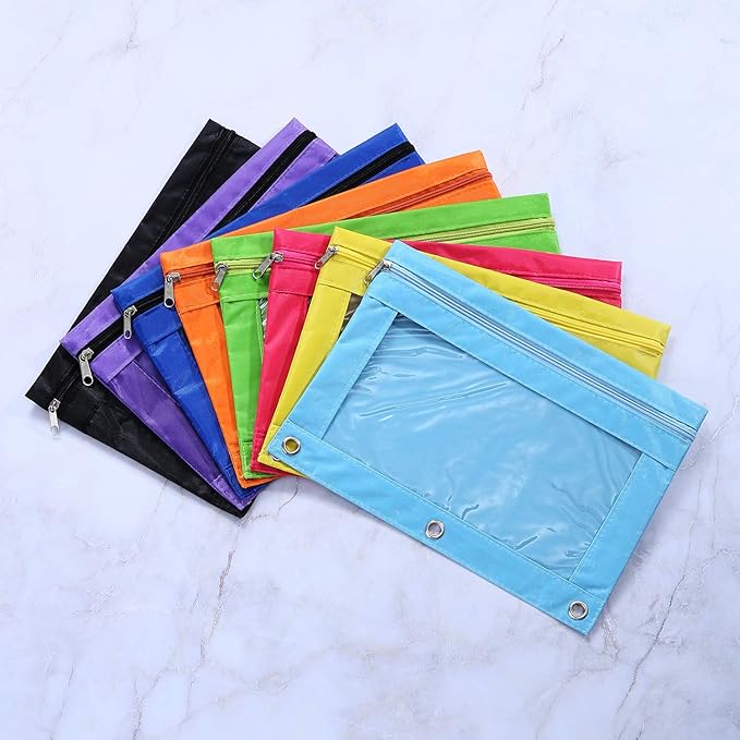 Boao 24 Pcs Pencil Pouch for 3 Rings Binder Pencil Bags Bulk with Zipper Colorful Case Stationery Bag with Clear Window for Office Supplies