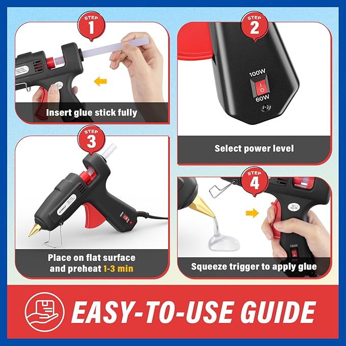 DIYSELF Hot Glue Gun, Full Size, 1 PCS Glue Gun with 20 Glue Sticks, Glue Gun and Sticks Set, Hot Glue Gun Kit for Crafts, Fabric, Woodworking, Craft Glue Guns, Heavy Duty Glue Gun, 60/100W(Black）