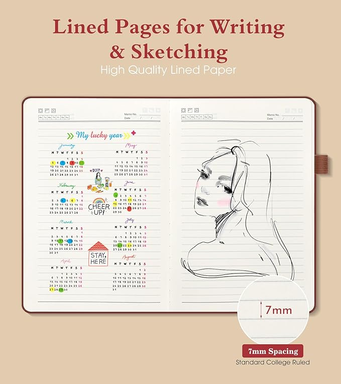 Lined Journal Notebook for Men Women, 160 Pages Ruled Paper, Inner Pocket, A5 Hardcover Vintage Leather Notebooks for Work, School, Travel Journaling, Daily Diary, Notepad 5.8" x 8.5" (Brown)