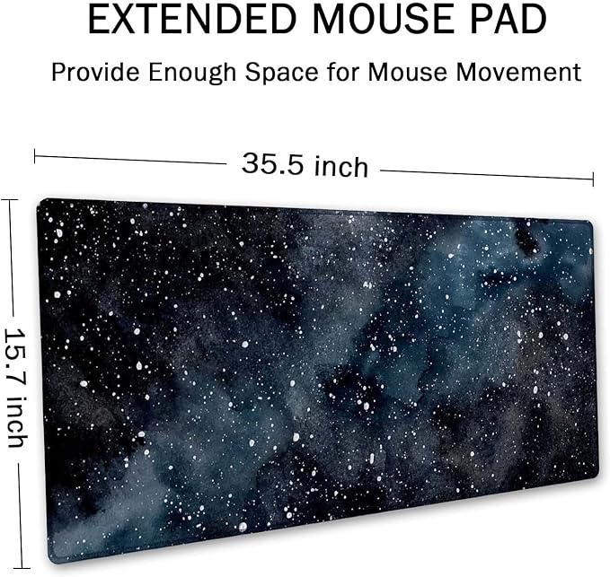 SSOIU Extended Gaming Mouse Pad (35.5x15.7 in) Dark Starry Deep Space Desk Mat, Cute Galaxy Desk Pad