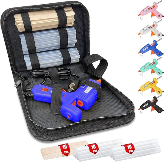 MONVICT Hot Glue Gun Kit, Mini Glue Gun with Carrying Case,20 Pcs Premium Glue Sticks, 10 Pcs Wood Craft sticks, Fast Preheating Hot Melt Glue Gun for School Crafts DIY Arts Gift (Blue, 30Watts)