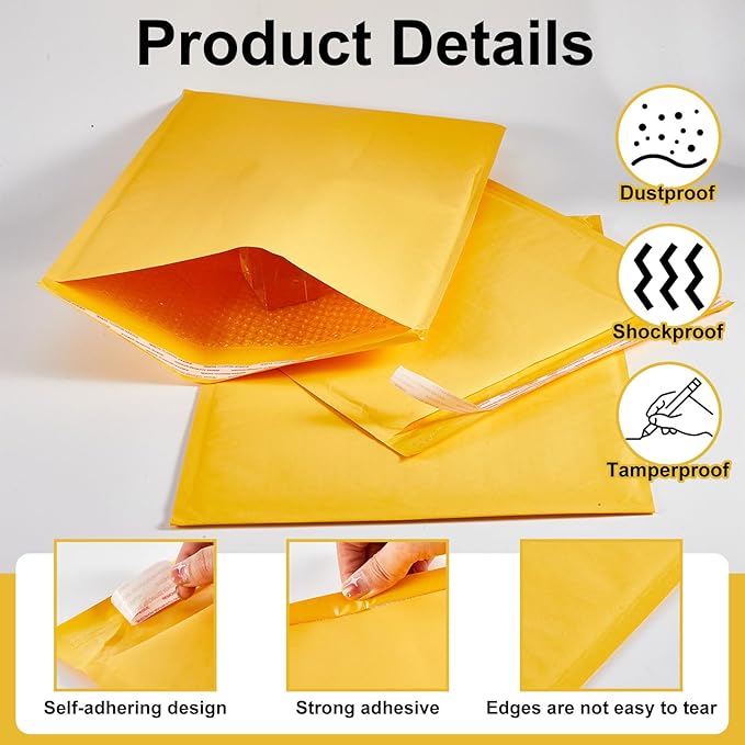 Henoyso 30 Pcs Extra Large Bubble Mailers 14 x 19 Inches Resealable Padded Envelopes Waterproof Shipping Bags Poly Padded Mailers Bulk for Mailing Packaging Small Business(Yellow)