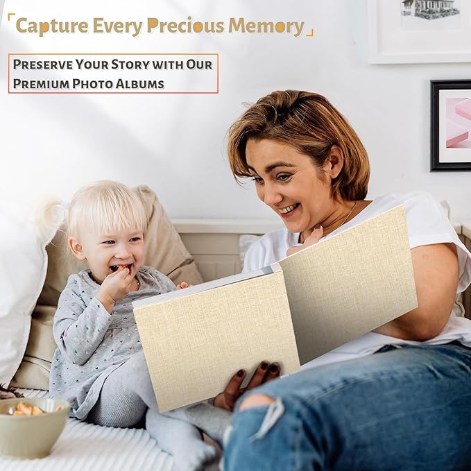 Photo Album Self Adhesive Scrapbook,60 Pages Large Photo Book for 4x6,5x7,8x10 Pictures,DIY Album for Baby Wedding Family Travel Birthday,with Metallic Pen and Scraper