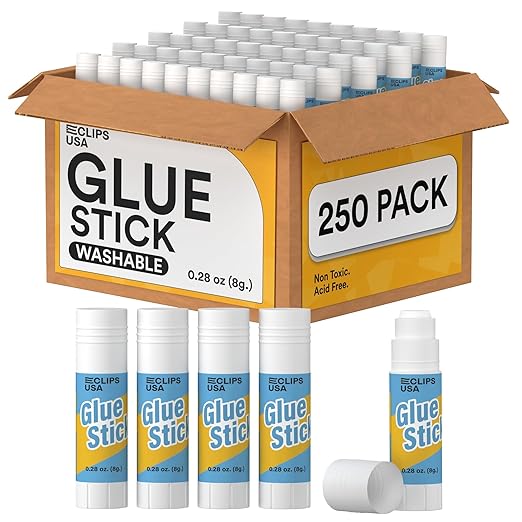 Glue Sticks Bulk (250 Pack), Washable Glue Sticks for Kids, Craft Glue for School Supplies, .28 oz, 8 Grams (250 Pack)