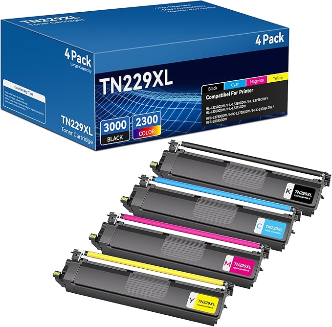 TN229XL Toner Cartridge MFC-L3780CDW Compatible for Brother TN229XL TN229 Replacement TN-229 XL Toner Cartridges 4 Pack Work with MFC-L3780CDW HL-L3280CDW MFC-L3720CDW HL-L3220CDW HL-L3300CDW Printes