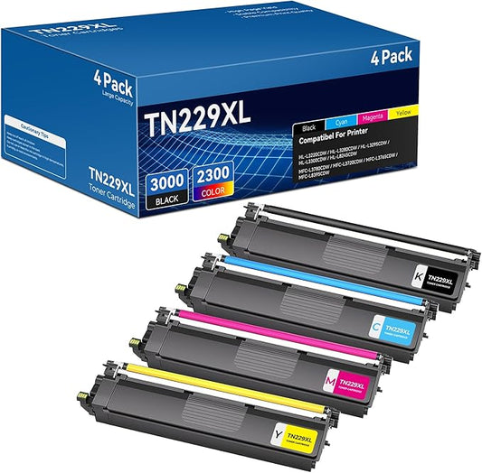 TN229XL Toner Cartridge MFC-L3780CDW Compatible for Brother TN229XL TN229 Replacement TN-229 XL Toner Cartridges 4 Pack Work with MFC-L3780CDW HL-L3280CDW MFC-L3720CDW HL-L3220CDW HL-L3300CDW Printes