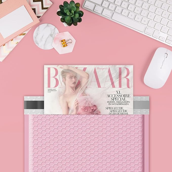 Fuxury Large Bubble Mailers 10.5x16 Inch 40 Pack Thick Padded Envelopes Opaque Mailing Envelopes Bubble Padded Mailers Shipping Bags for Packaging Small Business #5 Light Pink
