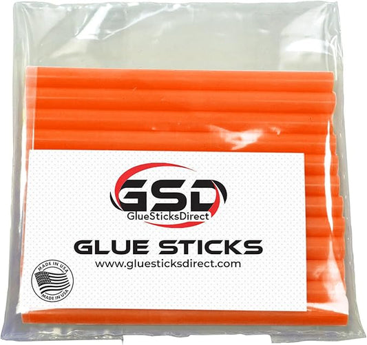 Mini Size Hot Melt Glue Sticks for Glue Gun - Bulk 4in Translucent Orange Glue Sticks - Great for Art Craft Repairs & Compatible w/Most Glue Guns - 5/16" X 4" (24 Sticks) - USA Made