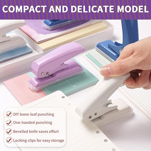 Single Hole Punch, 40 Sheets Punch Capacity, Kaluofan Hole Puncher Single, Small Hole Punch with Non-Slip Removable Base, One Hole Puncher for Crafts, Scrapbooks, Paper, Chipboard