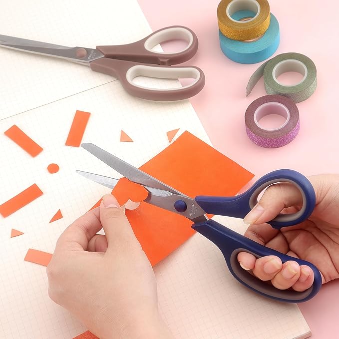 Scissors 8.5 Inch scissors all purpose Bulk Set of 3, Scissors for Office Home School Craft Supplies, Soft Comfort-Grip Right/Left Hand, Navy Blue, Pink, Brown