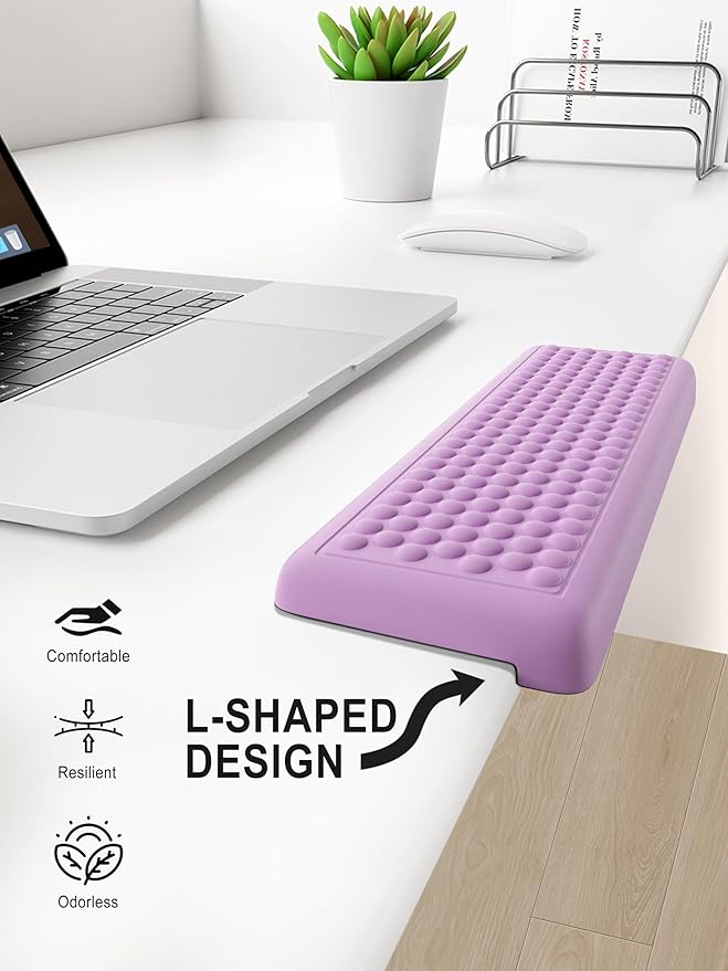 Hsurbtra L-Shaped Desk Elbow Pad, 2-Piece Soft Memory Foam Elbow Support Padding with Non-Slip Rubber Base, Ergonomic Desk Edge Cushion Wrist Rest for Office, Home, Work, Gaming, Purple