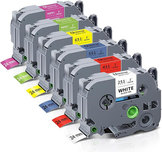 6-Pack TZe TZ Tape 24mm 0.94 Laminated Colored Compatible for Brother P Touch Label Maker Tape 1 Inch Refills for PT-D600 P700 P710BT PT-D610BT PT-P910BT PT-P750W PT-D600VP PT-P900W
