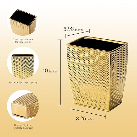 Bathroom Trash Can, Stylish Garbage Container Bin for Living Room, 1.32 Gallon/5 Liters Gold Small Trash Can, Waste Basket for Bathroom, Kitchen, Office, Bedroom-Room Decor