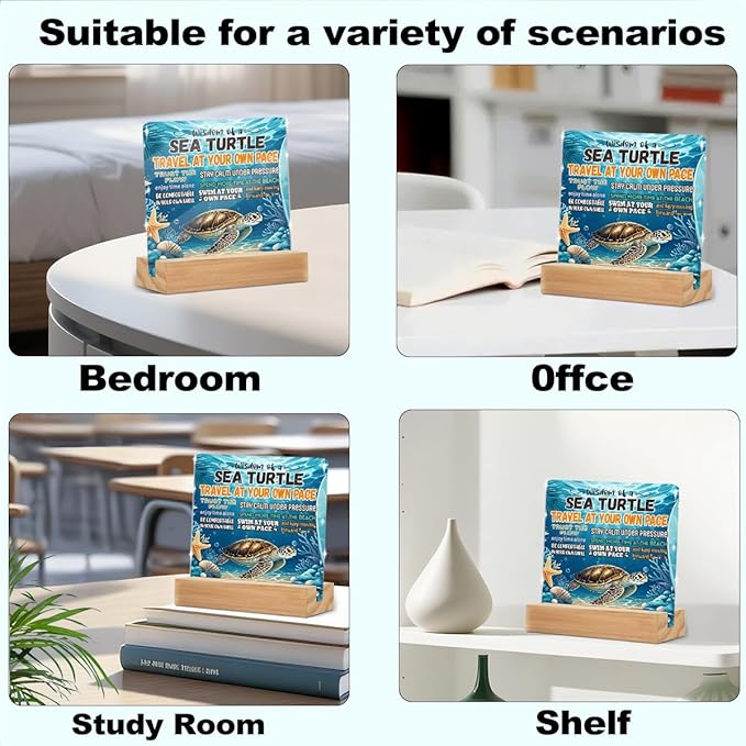 Sea Turtles Office Decor Sign, Sea Turtle Inspirational Gifts Clear Acrylic Sign With Wooden Stand, Thank You Gifts for Home Office Desk Decorative Signs for Tabletop Shelf Desk Accessories Decor
