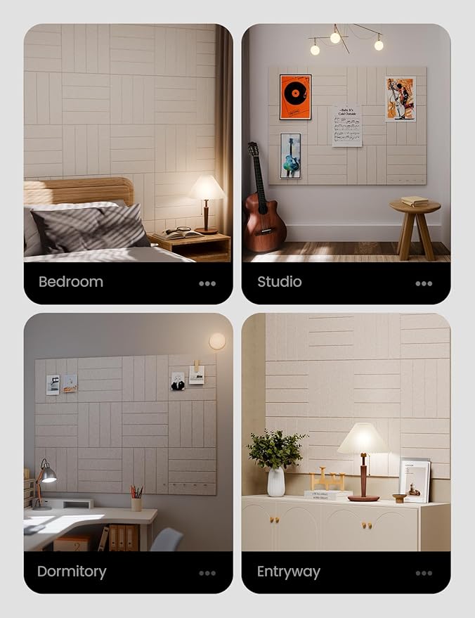 Felt Bulletin Board Tiles Large 48" x 36" Cork Board Alternative-12 Pack with 70 Adhesive Tabs, Thick Slat Wall Panels for Office Decor, Push Pin Board Wall Organizer Alternative -Oatmeal