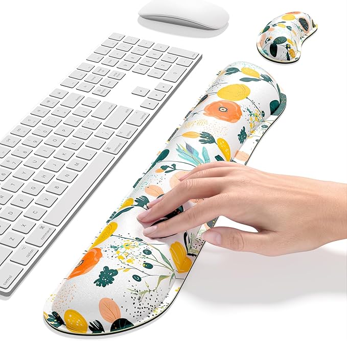 Dapesuom Enlarge Keyboard Wrist Rest, Memory Foam Wrist Cushion for Desk Mats Support, Typing Pain Relief Keyboard Mouse Pad Rests Set with Non-Slip Base for Gaming Laptop Computer, Flowers & Herbs