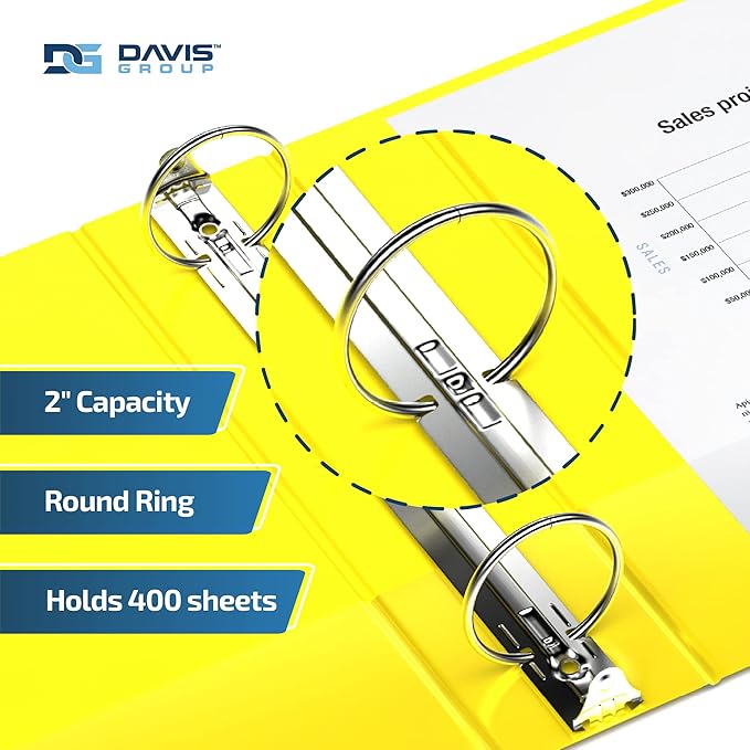 Premium Economy 6-Pack 3-Ring Binders for School or Office, Round-Ring Binders, 2 Inch, Yellow
