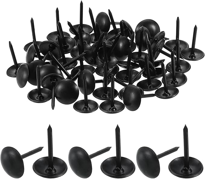 uxcell 50 Pcs Upholstery Tacks, 9 x 13mm Round Head Upholstery Nails Pins Vintage Decorative Furniture Tacks for Chairs Sofas Beds DIY Project, Black