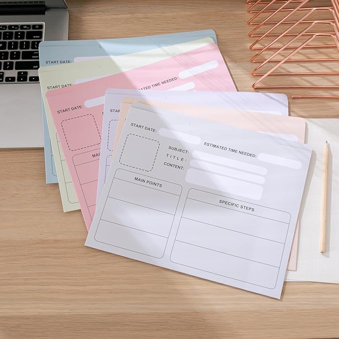 Y YOMA 6 Pack File Folder Jackets Letter Size Paper Pocket File Folder with Reinforced Straight-Cut Tab Pre-Printed Job Folders No Expansion Organizer for Office, Soft Colors, Project Design