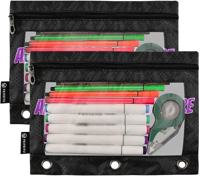 Gredecor 2 Pack Personalized Binder Pencil Pouch 3 Ring Custom DIY Photo Zipper Pencil Pouches Case Customized Cosmetic Bags with Clear Window Organizer for School Office