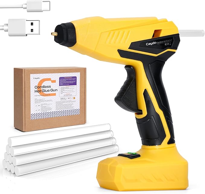 Caydo Cordless Hot Glue Gun, Portable Glue Gun, 2200mAh Type-C Rechargeable and Fast Heating, Heat Glue Gun Kit with 10PCS Glue Sticks for DIY Arts, Home Repairs, Crafting and Gift Making