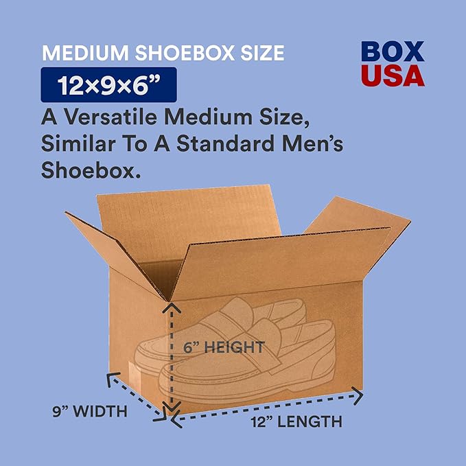 BOX USA Shipping Boxes Small 12"L x 9"W x 6"H, 25-Pack | Corrugated Cardboard Box for Packing, Moving and Storage