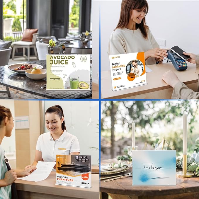 Acrylic Sign Holder 11 x 8.5, Horizontal 6 Pack Clear Double Side T Shape Acrylic Table Sign Stands for Displaying, Flyer Holder Paper Card Holder for Office Business Store Restaurants