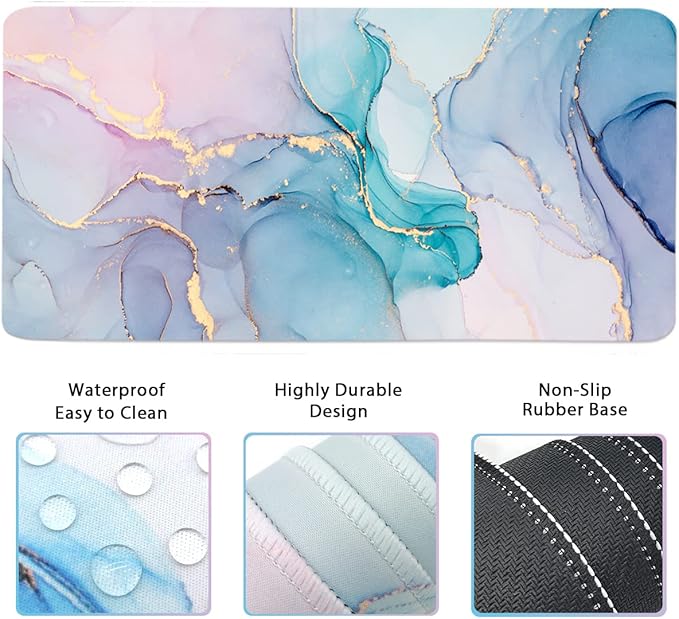 Ergonomic Large Mouse Pad and Keyboard Wrist Rest, Desk Pad for Keyboard and Mouse, 4-in-1 Large Gaming Mouse Pad with Wrist Support - Blue Marble