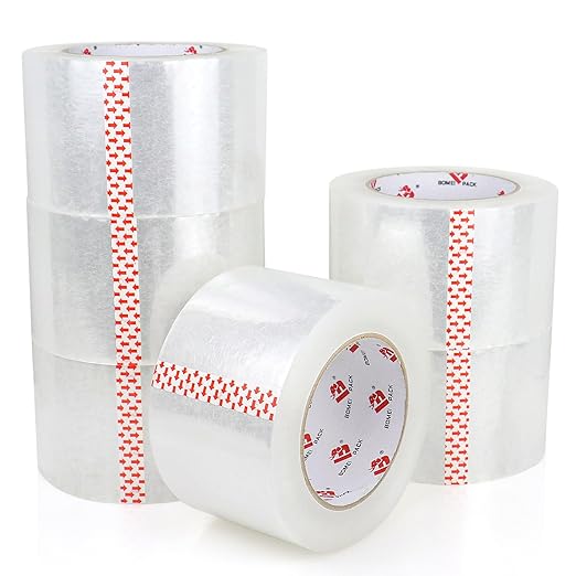 BOMEI PACK 3" Heavy Duty Packing Tape - 3 inch x 110 Yards, 2.4 mil Thick, Clear 3 Inch Wide Package Tape 6 Rolls, Total 660Y for Shipping, Mailing, Moving & Storage
