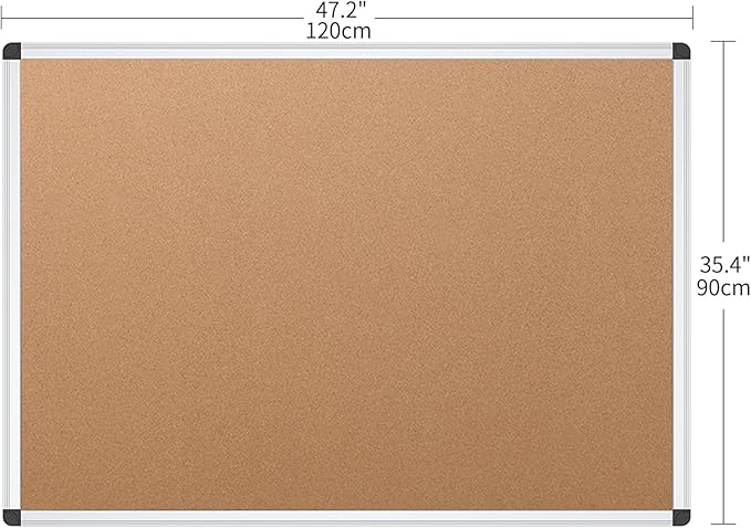 VIZ-PRO Cork Notice Board, 48 X 36 Inches, Cork Bulletin Board with Silver Aluminium Frame
