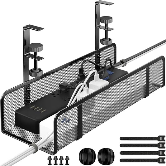Under Desk Cable Management Tray, Wire Management Desk Cable Organizer Cable Management Box, Cord Organizer Storage for Office, Home