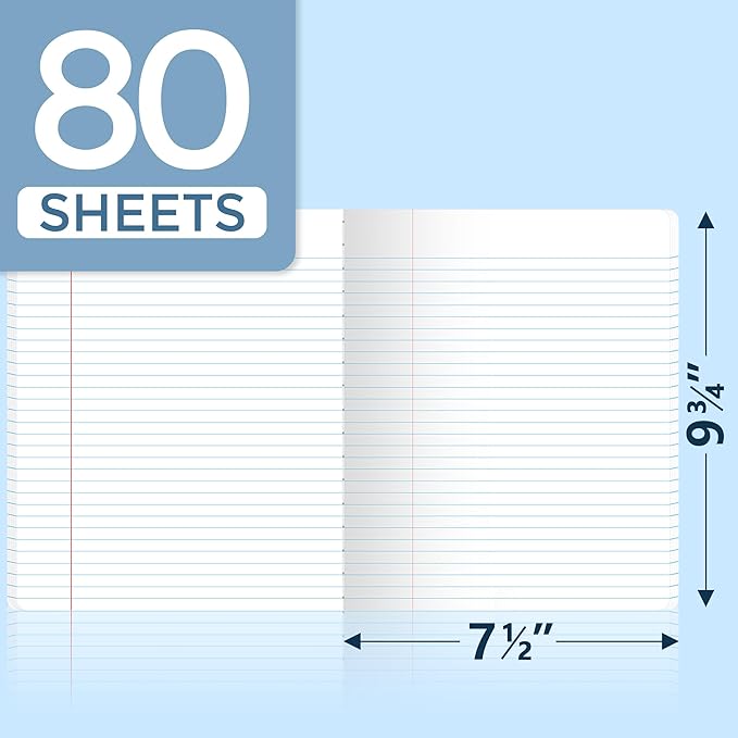 SUNEE Composition Notebooks - Wide Ruled Paper, 4 Pack Composition Book, 9 3/4" x 7 1/2", 80 Sheets/160 Pages, Assorted Colors, School & Office Supplies
