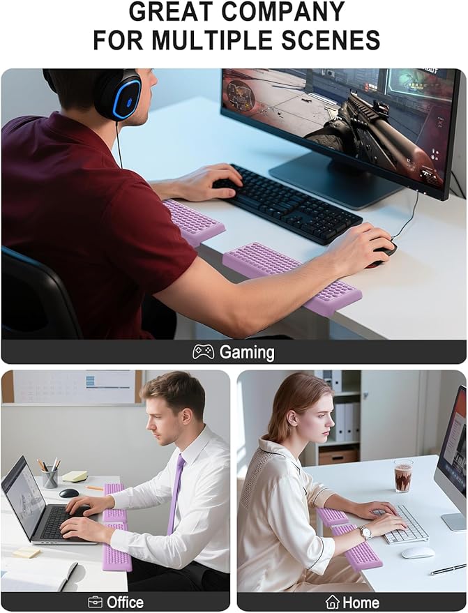 Hsurbtra L-Shaped Desk Elbow Pad, 2-Piece Soft Memory Foam Elbow Support Padding with Non-Slip Rubber Base, Ergonomic Desk Edge Cushion Wrist Rest for Office, Home, Work, Gaming, Purple
