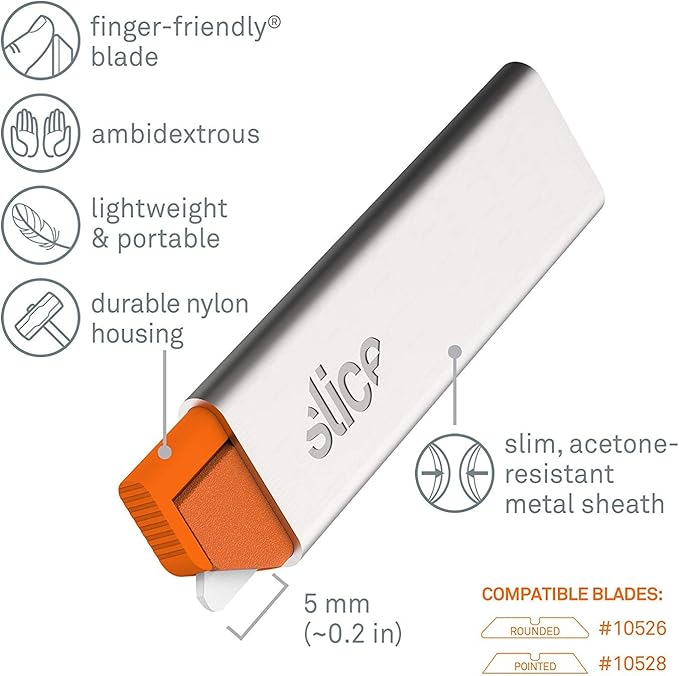 Slice Manual Carton Cutter | Safe Ceramic Box Cutter | Lasts 11x Longer than Metal | Single Edge Razor Blade | Mini Box Cutter | 12 Pack