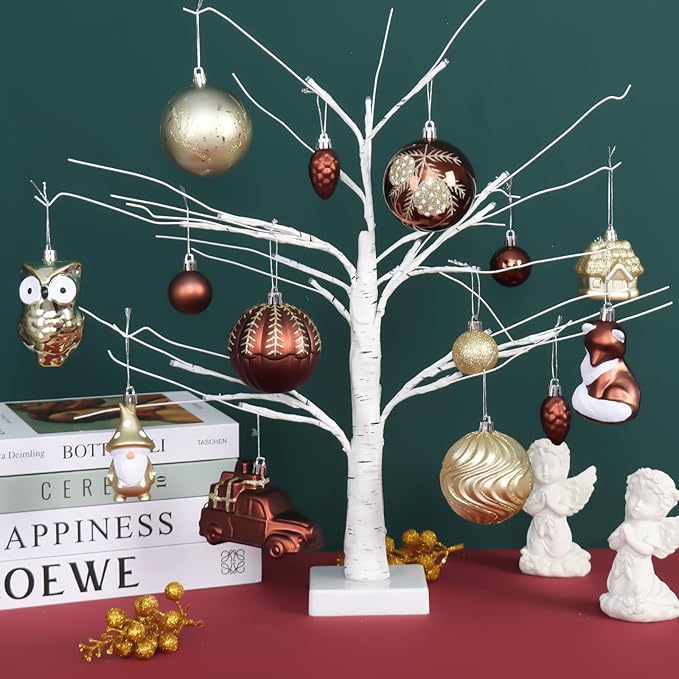 75PCS Brown and Gold Christmas Ornaments Set, Shatterproof Autumn Christmas Tree Ornaments, Assorted Hanging Ball Ornaments for Xmas Trees, Holiday, Thanksgiving, Party Decor(Brown & Gold)