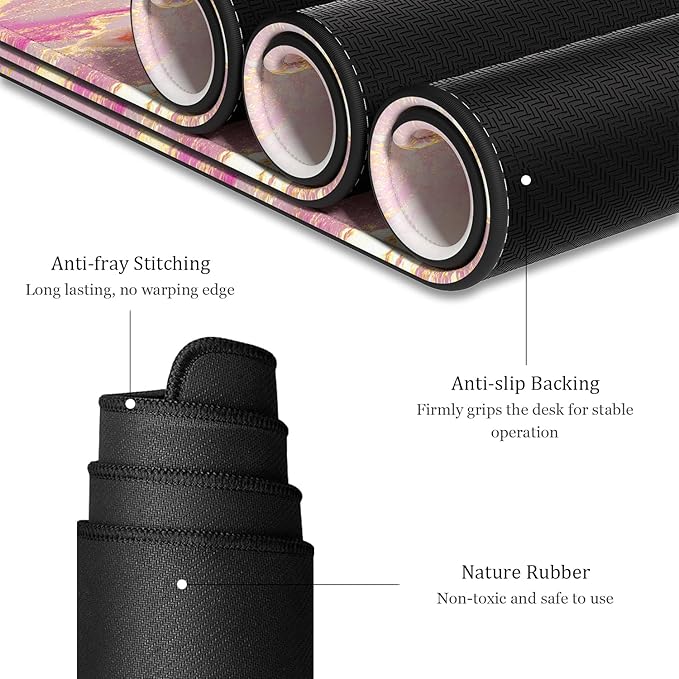 Desk Mat, 32" x 16" XXL Extended Large Gaming Mouse Pad, Desktop Decor Desk Pad, Cute Men Women Office Supplies and Accessories, XL Mouse Mat for Laptop & Keyboard, Pink Gold Marble