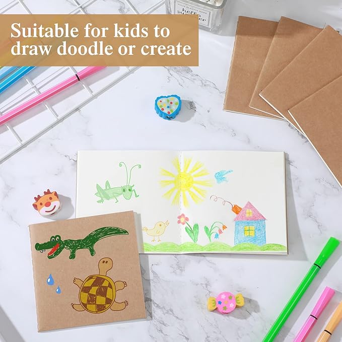 100 Pieces Mini Blank Notebook Bulk Set Small Kraft Paper Unlined Journals Pocket Journal for Kids Drawing Sketchbook Office Supplies 4 x 4 inch Small Sketchbooks with 24 Sheets (Blank Style)