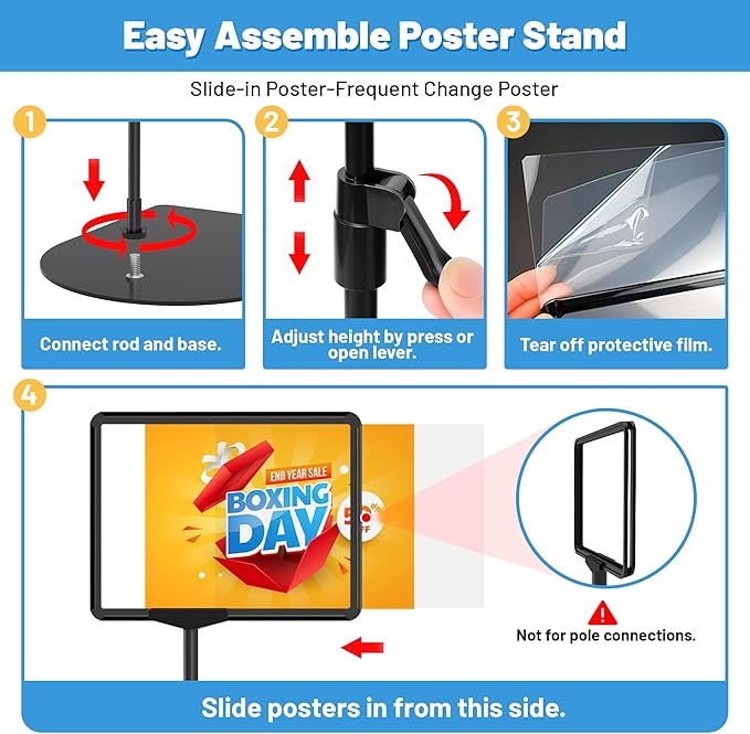 8Pack Sign Holder Stand for Display 8.5 x 11, Adjustable Poster Stand for Table Top & Floor, Floor Standing Sign Holder, Metal Signage Stands for Business, Market, Retail, Store Display Stands