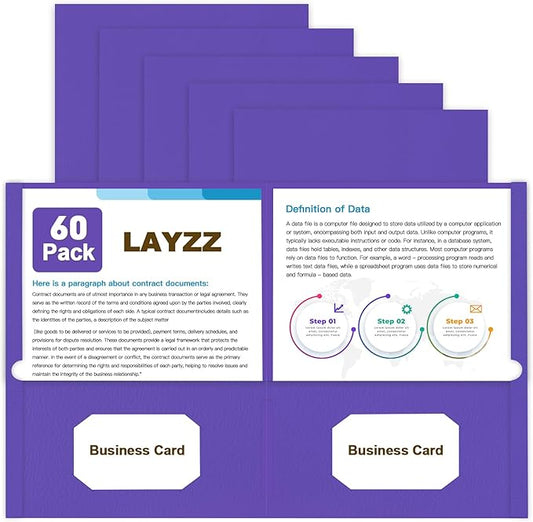 Folders with Pockets, LAYZZ 60 Pack Paper Pocket Folders, 2 Pocket Folders Fits Letter Size Paper, for School Office and Home (Purple)