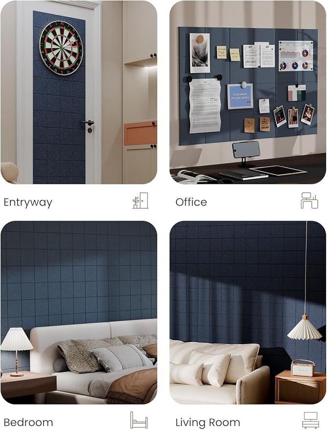 Bumusty Large Cork Board Alternative-36 x24 Felt Bulletin Board Tiles, with 30 Pushpins, 40 Adhesive Tabs, 6-Pack Slat Wall Paneling, Cork Boards for Office Push Pin Board Felt Board-Denim Blue