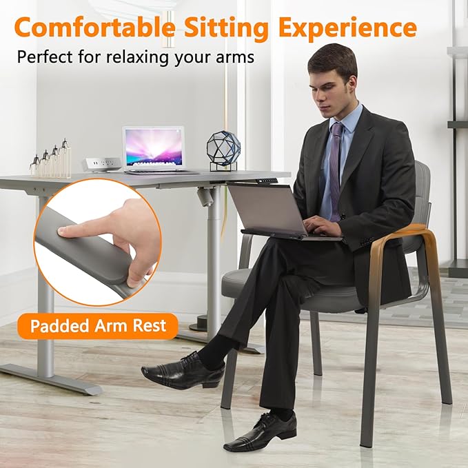 CLATINA Waiting Room Guest Chair with Bonded Leather Padded Arm Rest for Office Reception and Conference Desk(Grey 4 Pack)